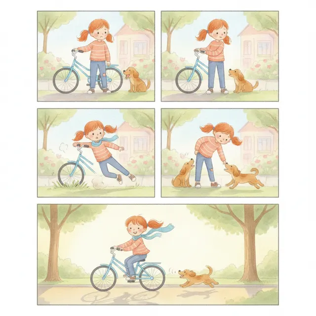 Nora Learns to Ride Her Bike story for kids illustration