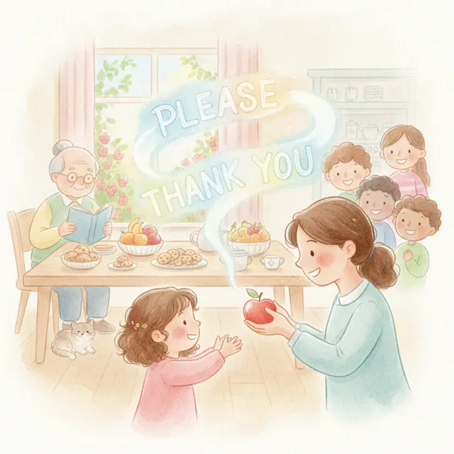 Nora Says Please and Thank You story for kids illustration