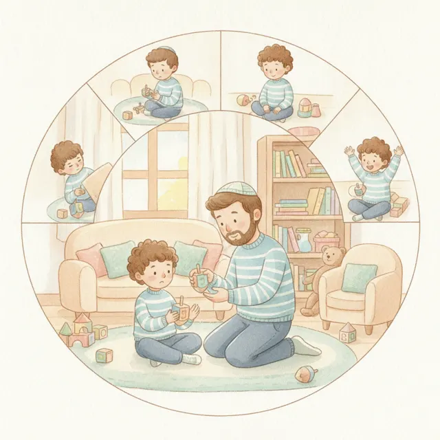 Nun, Gimmel, Hey, and Shin story for kids illustration
