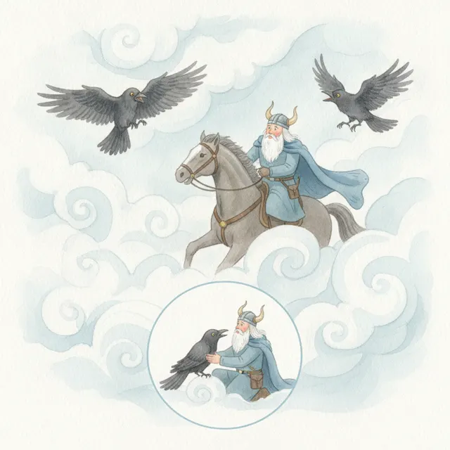 Odin and the Lost Raven story for kids illustration