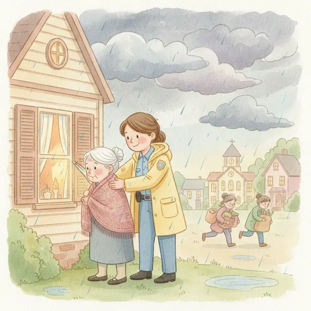 Officer Alex and the Big Storm story for kids illustration