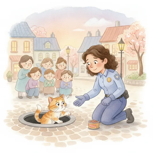 Officer Rosa and the Scared Kitten story for kids illustration