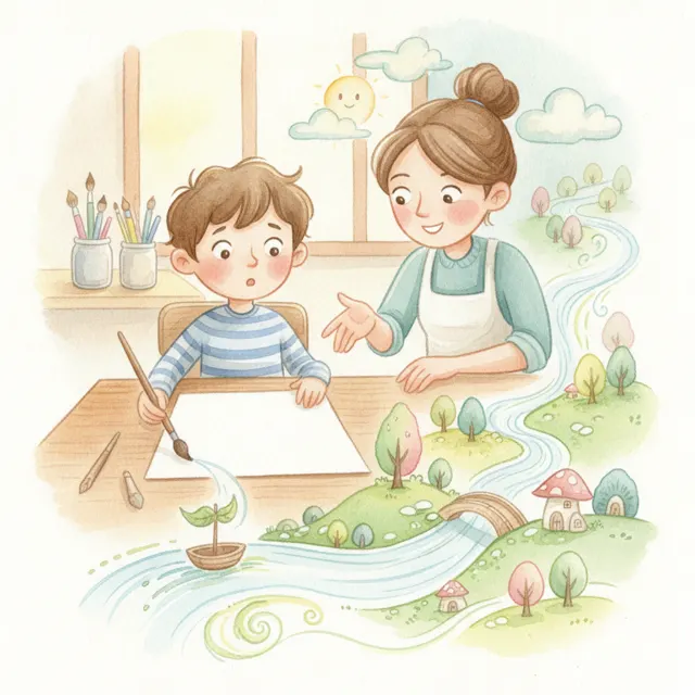 Ollie's Paintbrush Goes on a Walk story for kids illustration