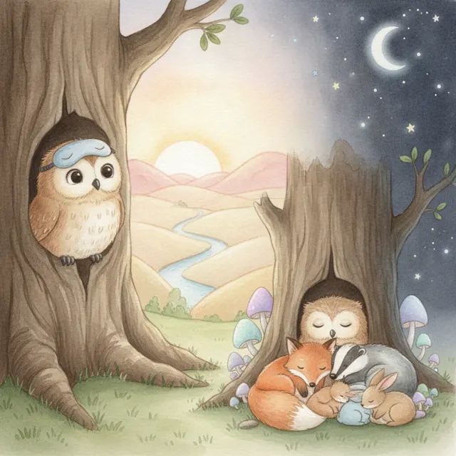 Ollie the Owl Stays Up Late story for kids illustration