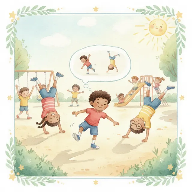 Omar and the Backwards Cartwheel story for kids illustration