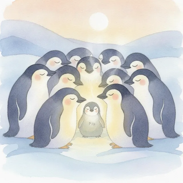 One Cozy Night in the Huddle story for kids illustration