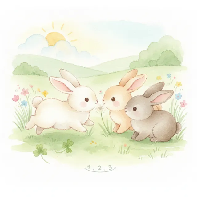 One, Two, Three Bunnies story for kids illustration