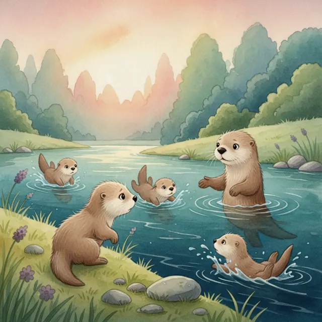 Otter's First Big Swim story for kids illustration