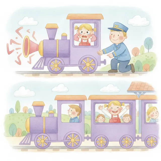 Penny and the Purple Train story for kids illustration