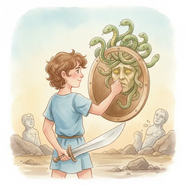 Perseus Uses His Head, Not His Sword story for kids illustration