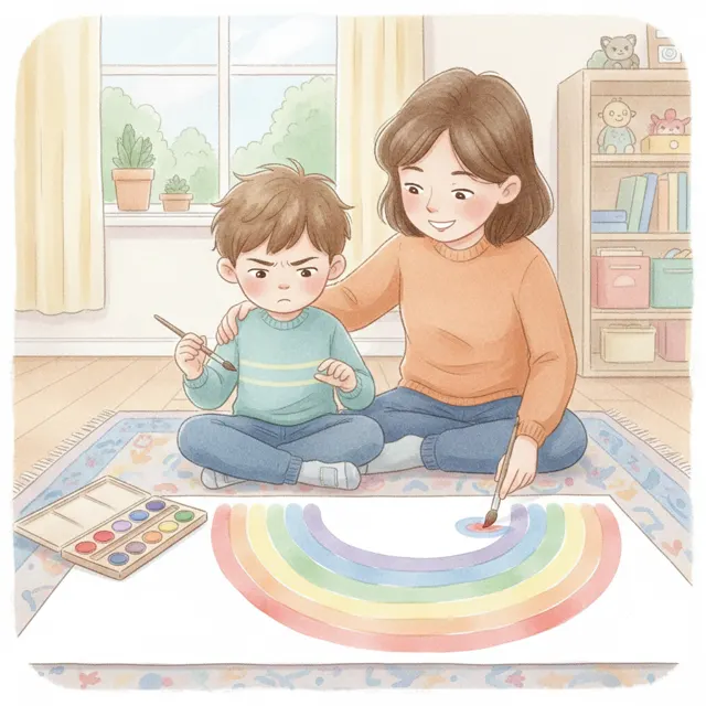 Pete Paints a Rainbow story for kids illustration