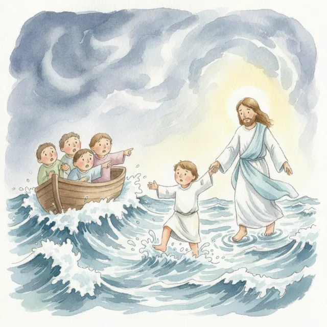 Peter Walks on Water story for kids illustration