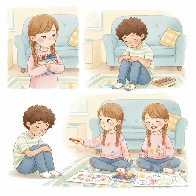 Pia Learns to Share story for kids illustration