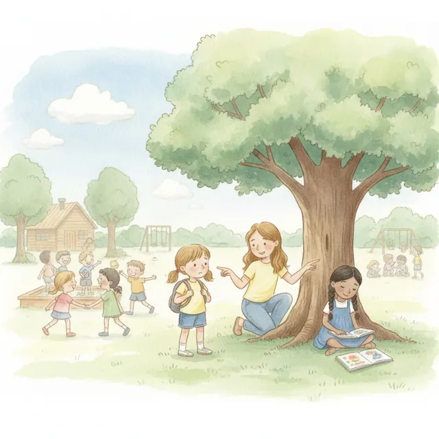 Pia's First Day at Camp story for kids illustration