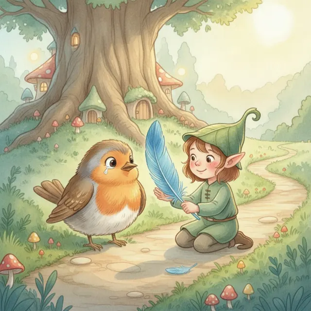 Pip and the Lost Blue Feather story for kids illustration