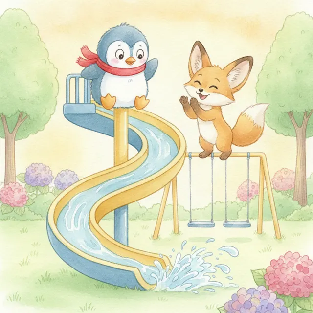 Pip Goes Down the Slide story for kids illustration