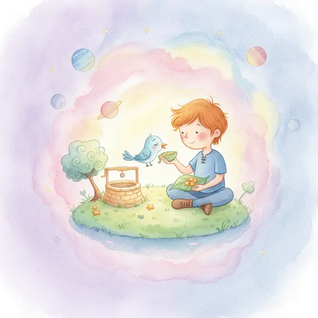 Pip Makes a Friend in Space story for kids illustration