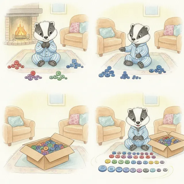 Pip Sorts the Lost Buttons story for kids illustration