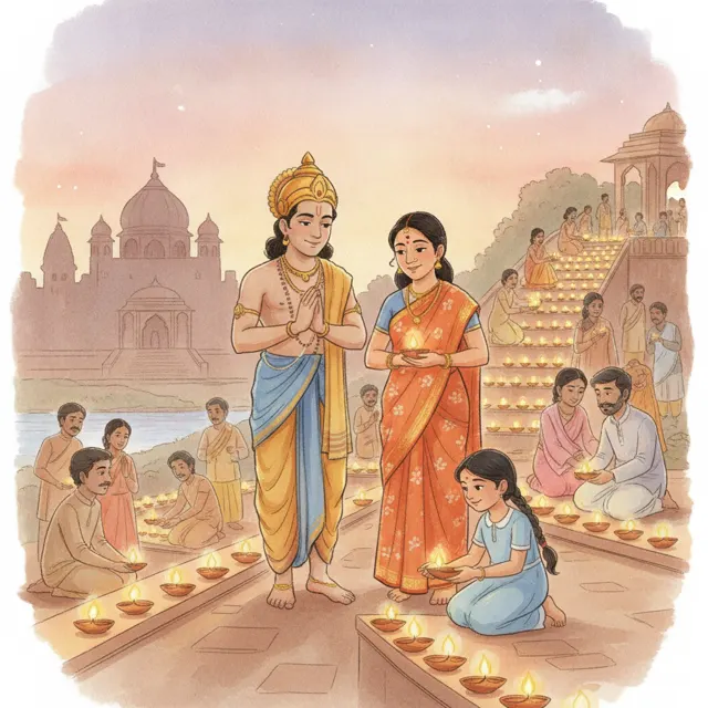 Rama, Sita, and the Row of Lights story for kids illustration
