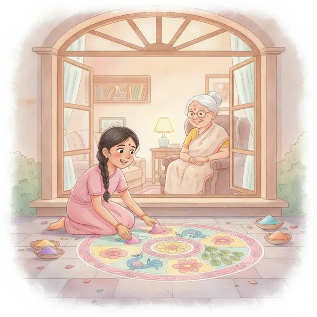 Rangoli Colors for Grandma story for kids illustration