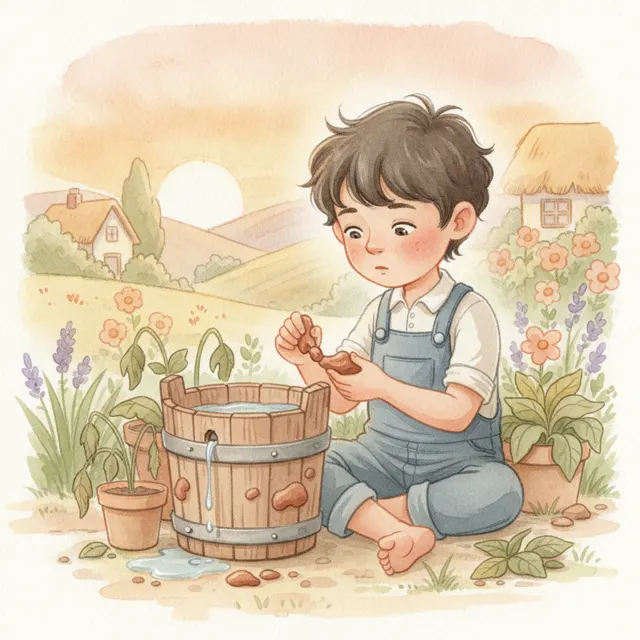 Ravi and the Leaky Bucket story for kids illustration