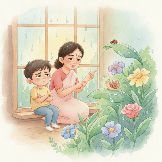 Ravi and the Rainy Garden story for kids illustration