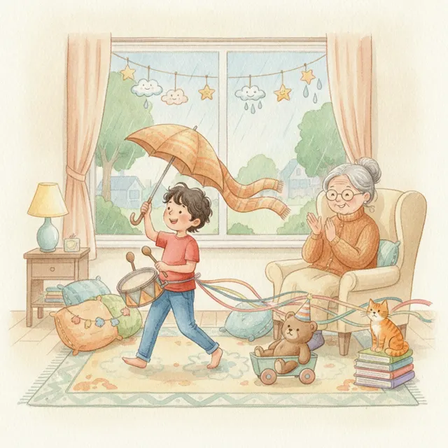 Ravi's Rainy Day Parade story for kids illustration