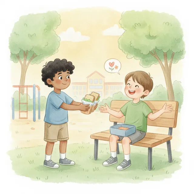 Ravi Shares His Sandwich story for kids illustration