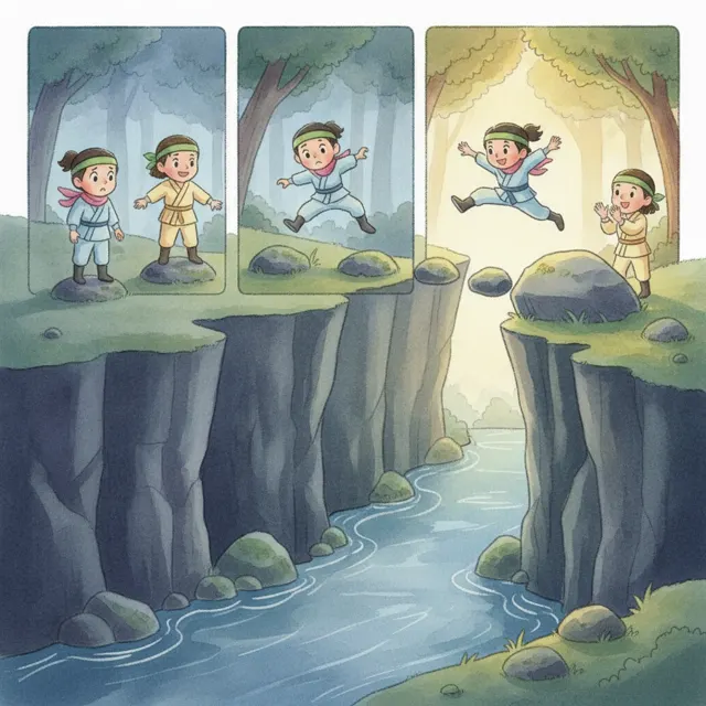Rin Jumps the Dark Ravine story for kids illustration