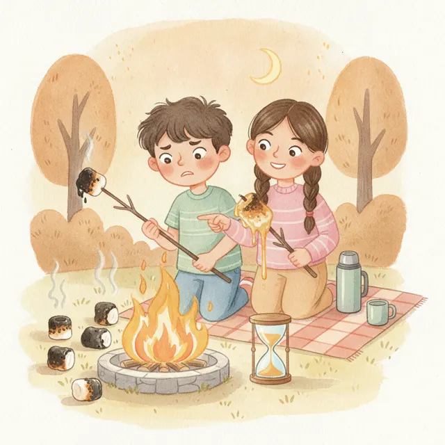 Roasting the Perfect Marshmallow story for kids illustration