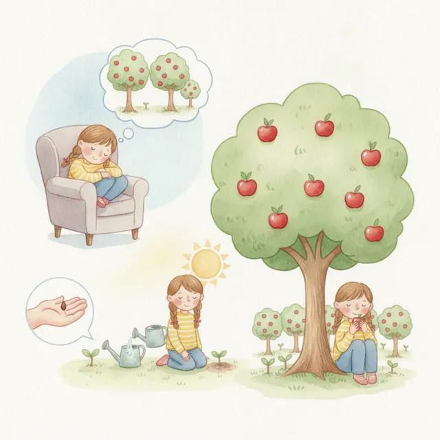 Rosa Plants a Whole Orchard story for kids illustration