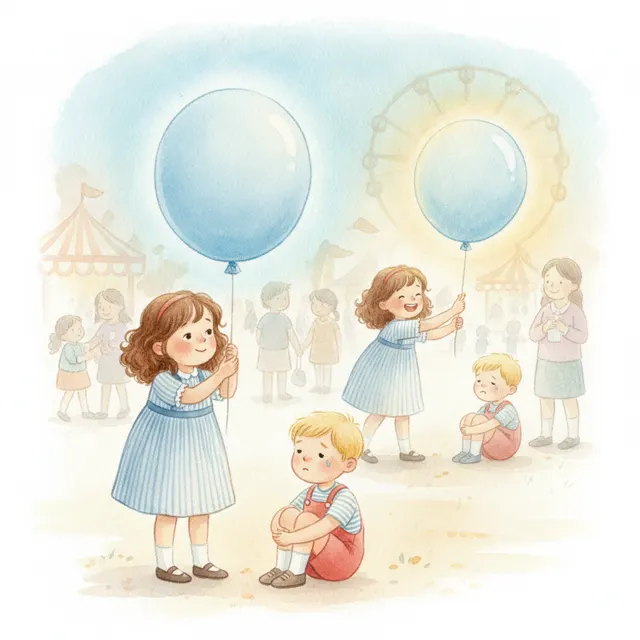 Rosa's Big Blue Balloon story for kids illustration