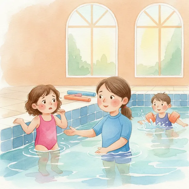 Rosa's First Day at Swim Class story for kids illustration
