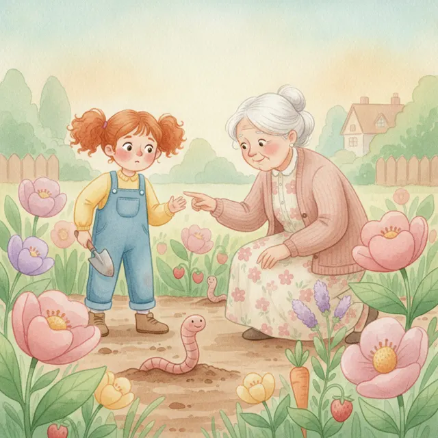Rosie and the Wiggly Worm story for kids illustration
