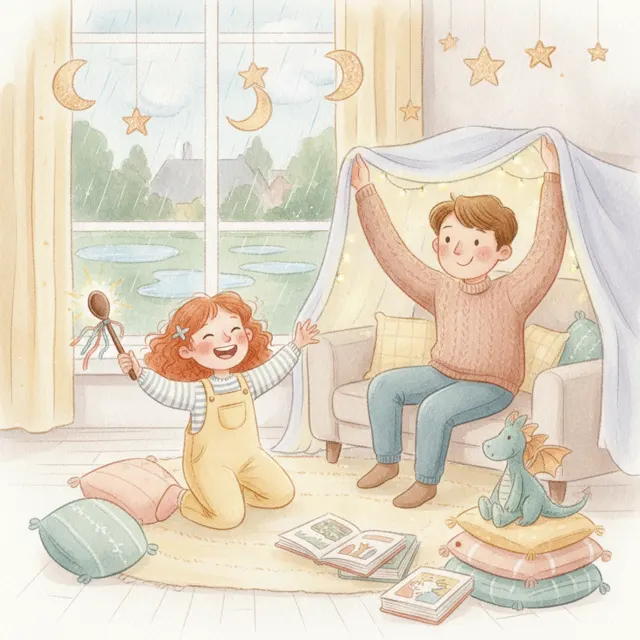 Rosie's Rainy Day at Home story for kids illustration