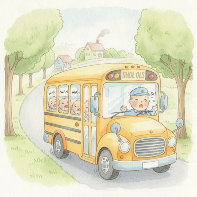 Round and Round the Wheels Go story for kids illustration