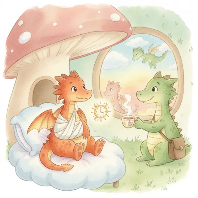 Rusty the Dragon's Broken Wing story for kids illustration