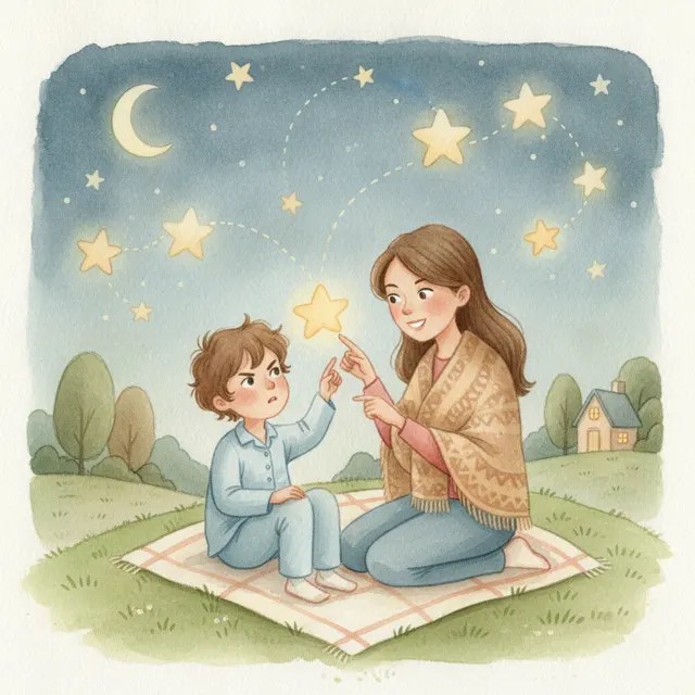 Sam Counts the Stars story for kids illustration