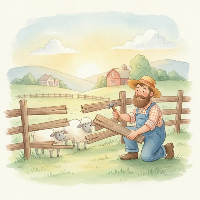 Sam Fixes the Broken Fence story for kids illustration