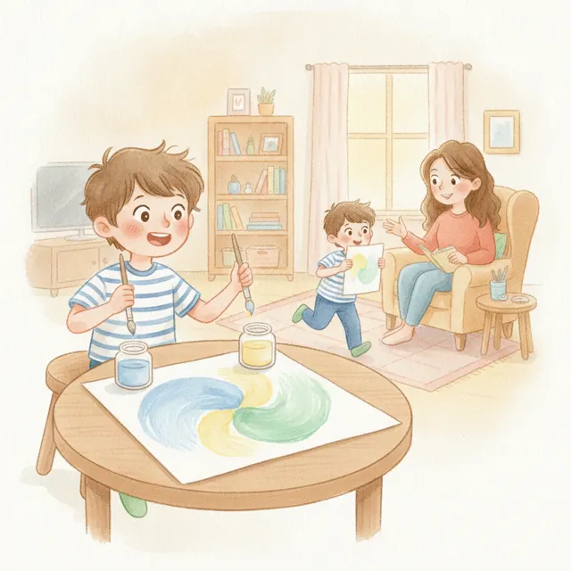 Sam Mixes a New Color story for kids illustration