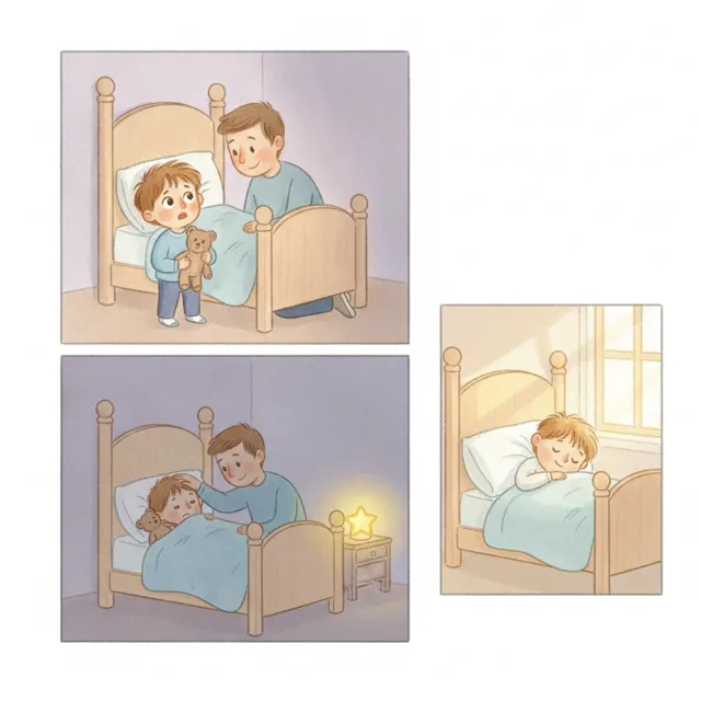 Sam's Big Bed story for kids illustration