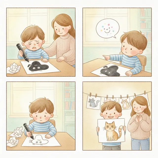 Sam's Messy First Drawing story for kids illustration