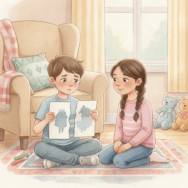 Sam's Sad Drawing story for kids illustration