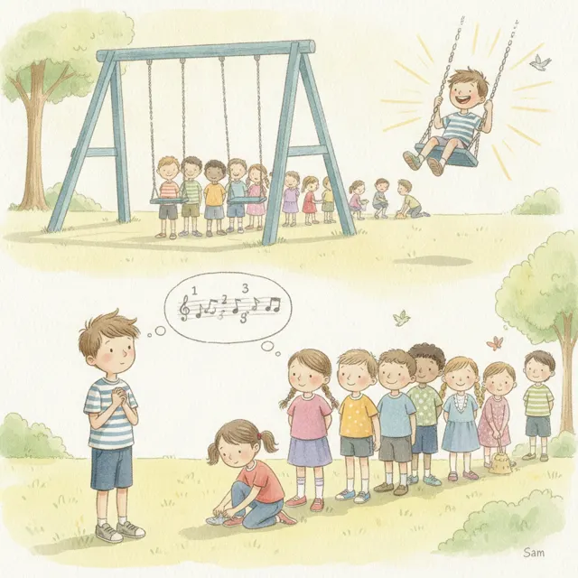 Sam Waits for His Turn story for kids illustration