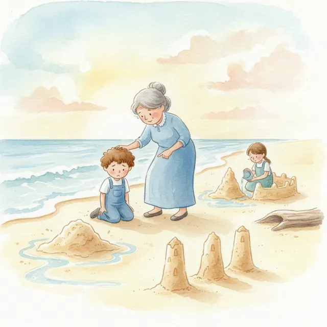 Sami's Sandcastle That Wouldn't Stay story for kids illustration