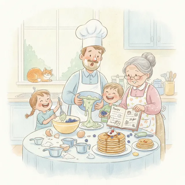 Saturday Pancakes story for kids illustration