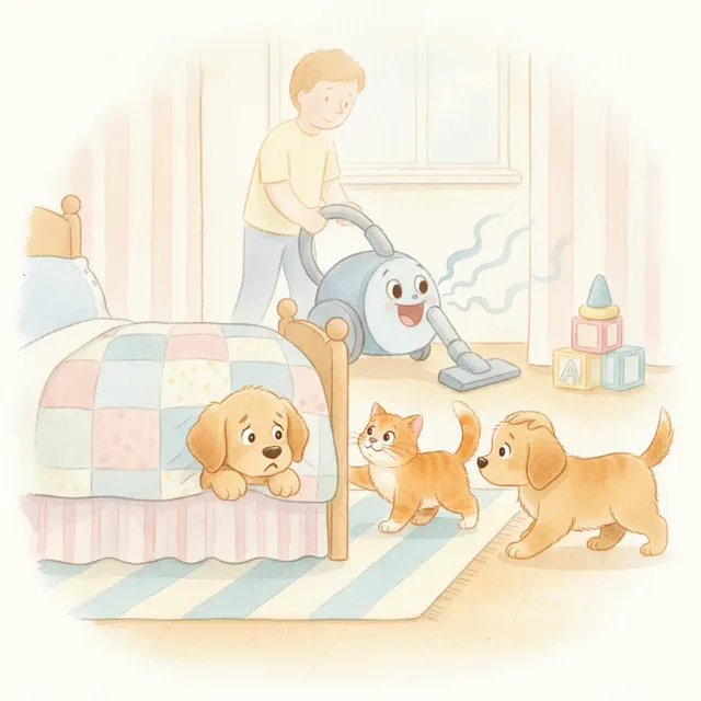 Scout Faces the Loud Vacuum story for kids illustration
