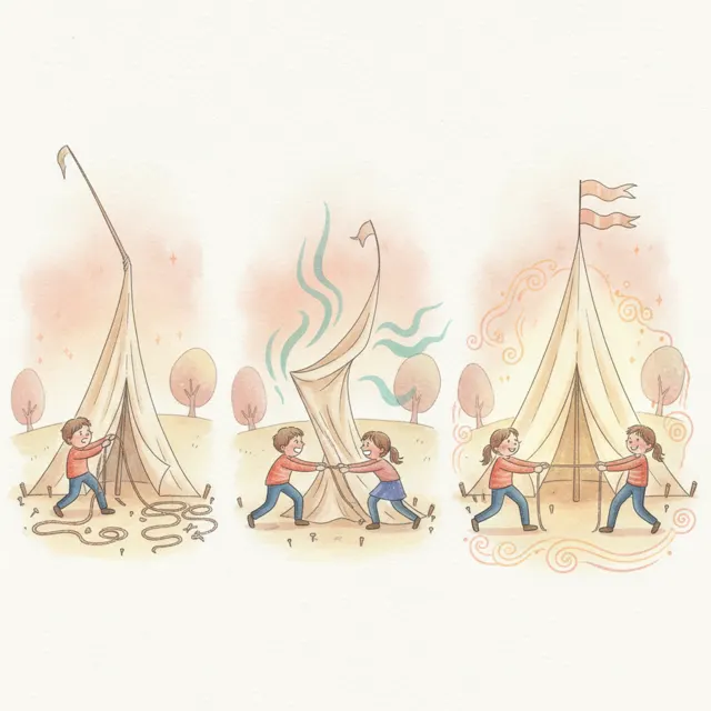 Setting Up the Too-Tall Tent story for kids illustration