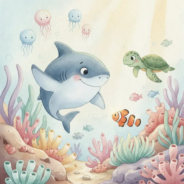 Sharkie's First Reef Friend story for kids illustration