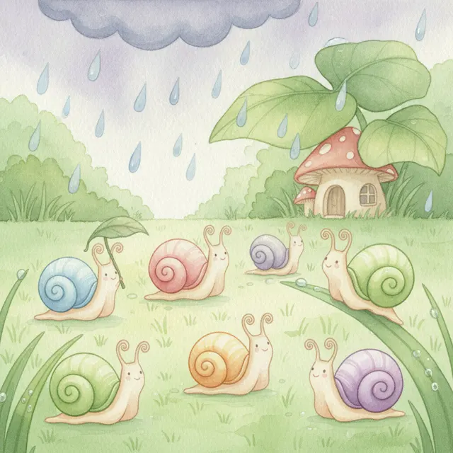 Six Snails Race the Rain story for kids illustration